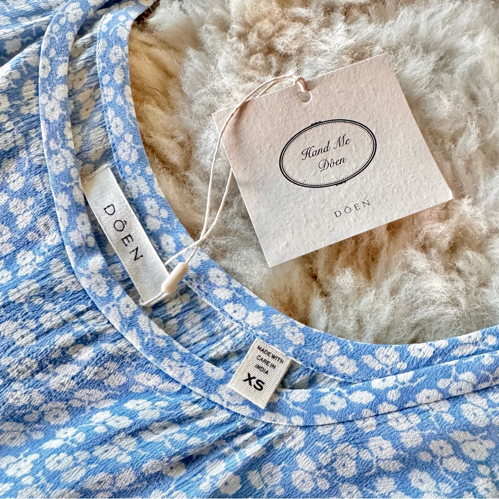 💋SOLD💋✨🪷🩵DÔEN ‘Porto’ Viscose Tank Short Mini Dress Cerulean Hillside Bloom - Picture 3 of 15